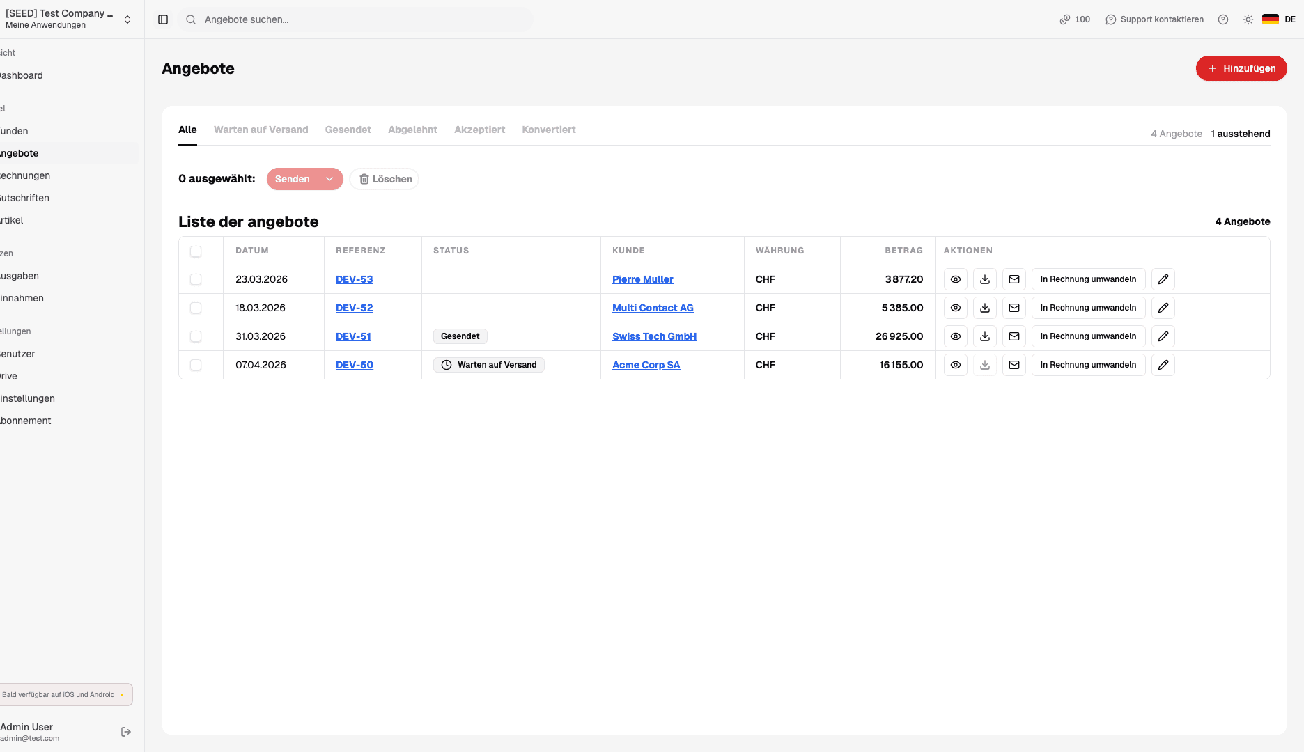 Erstellen Sie professionelle Offerten und wandeln Sie diese in Rechnungen um