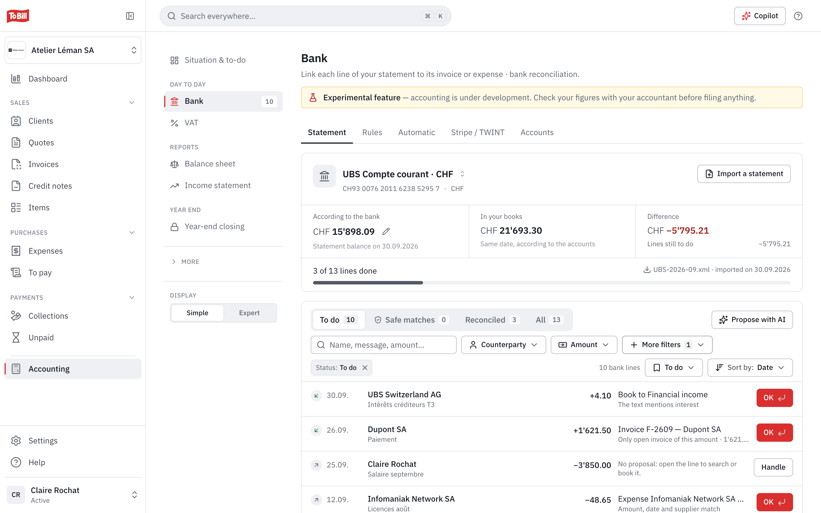 Bank reconciliation