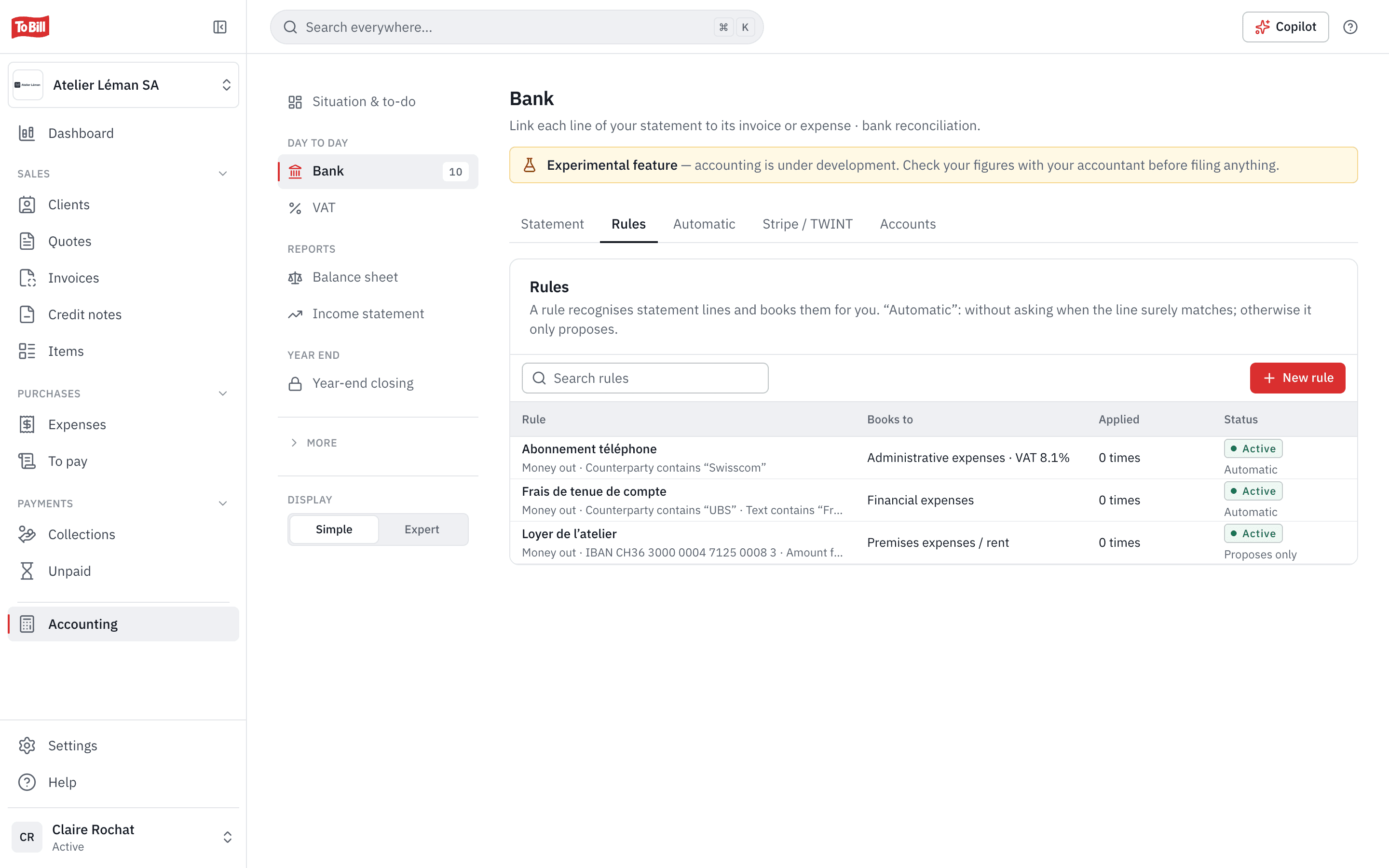 The bank rules: phone subscription, account fees, workshop rent