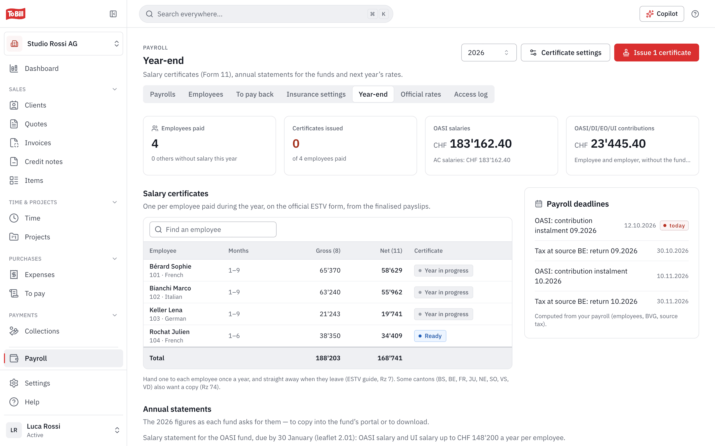 The payroll year-end: salary certificates, deadlines and year-end statements
