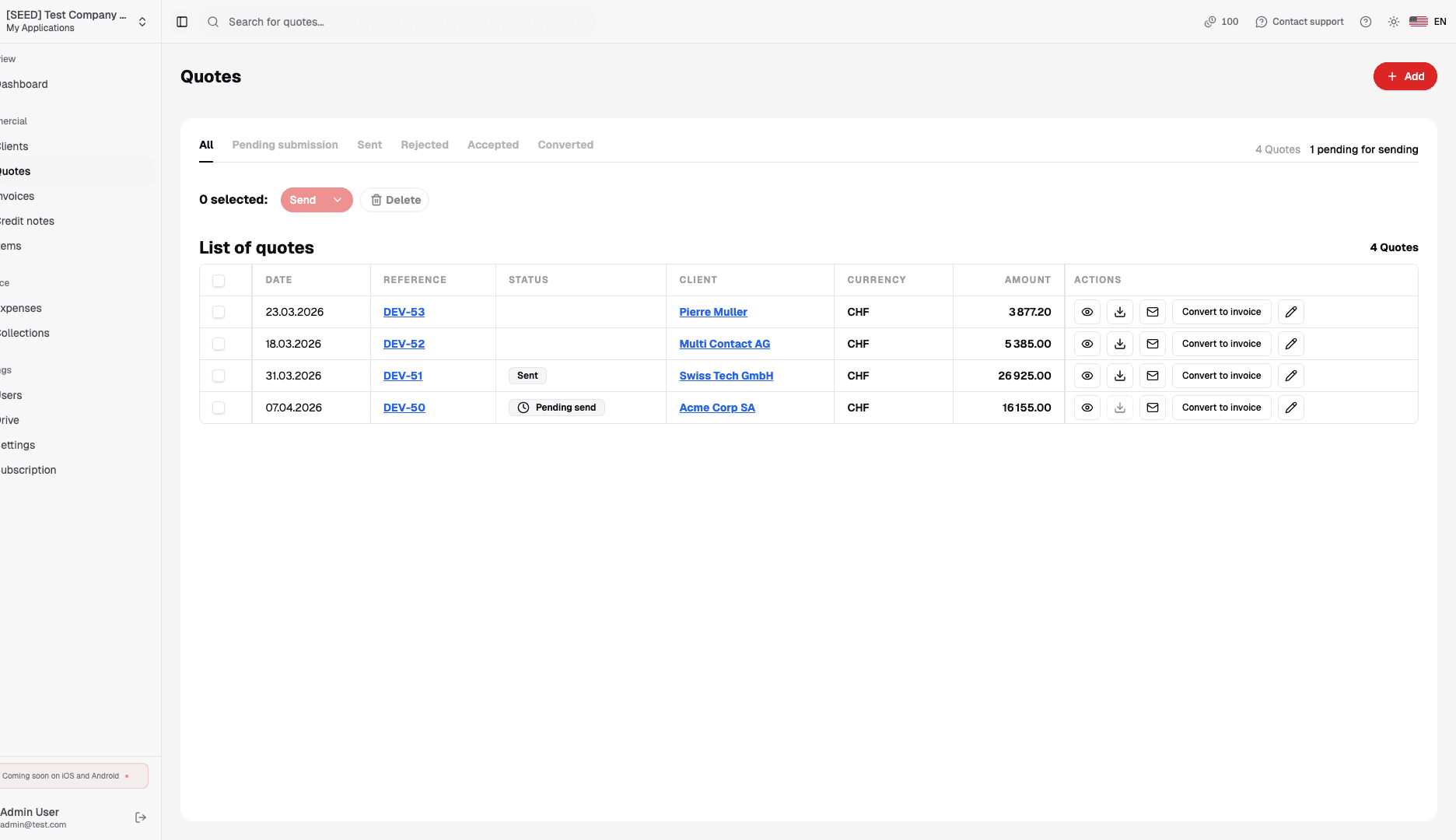 Create professional quotes and convert them to invoices