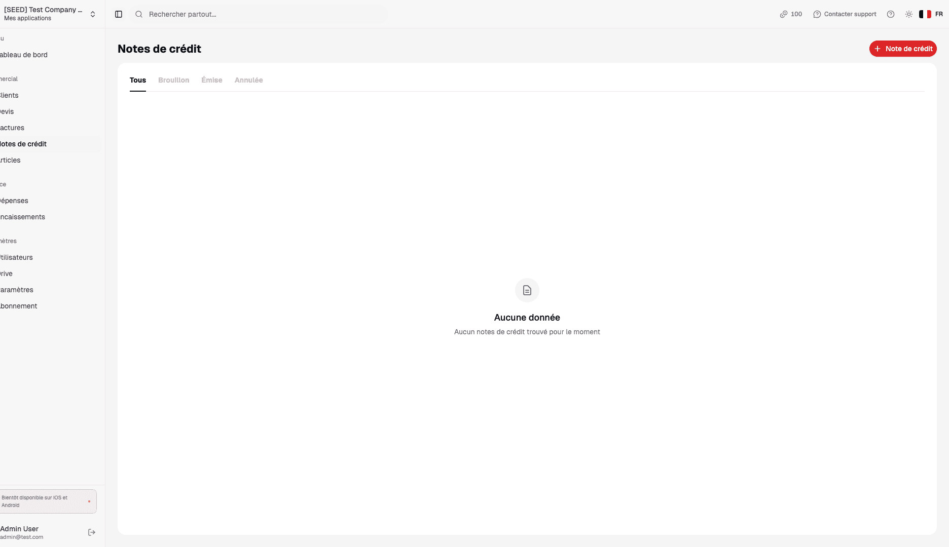 Créez des notes de crédit en un clic