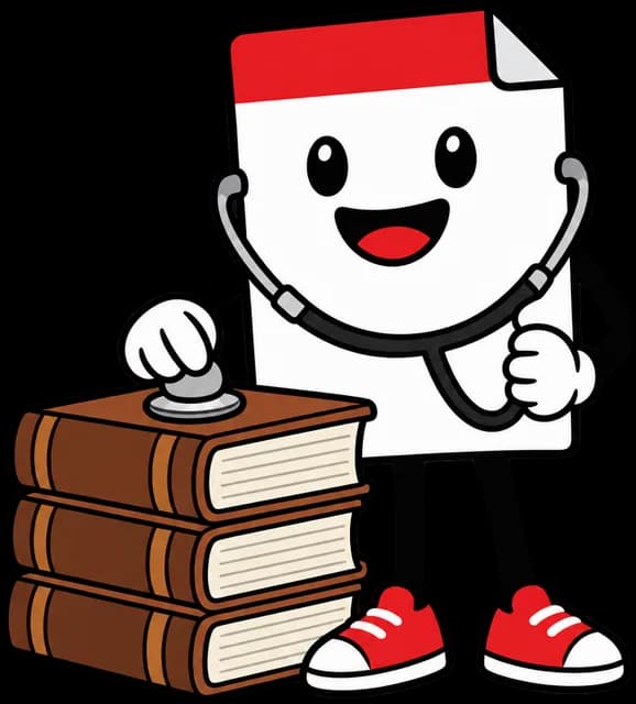 La mascotte To Bill ausculte une pile de livres comptables avec un stéthoscope