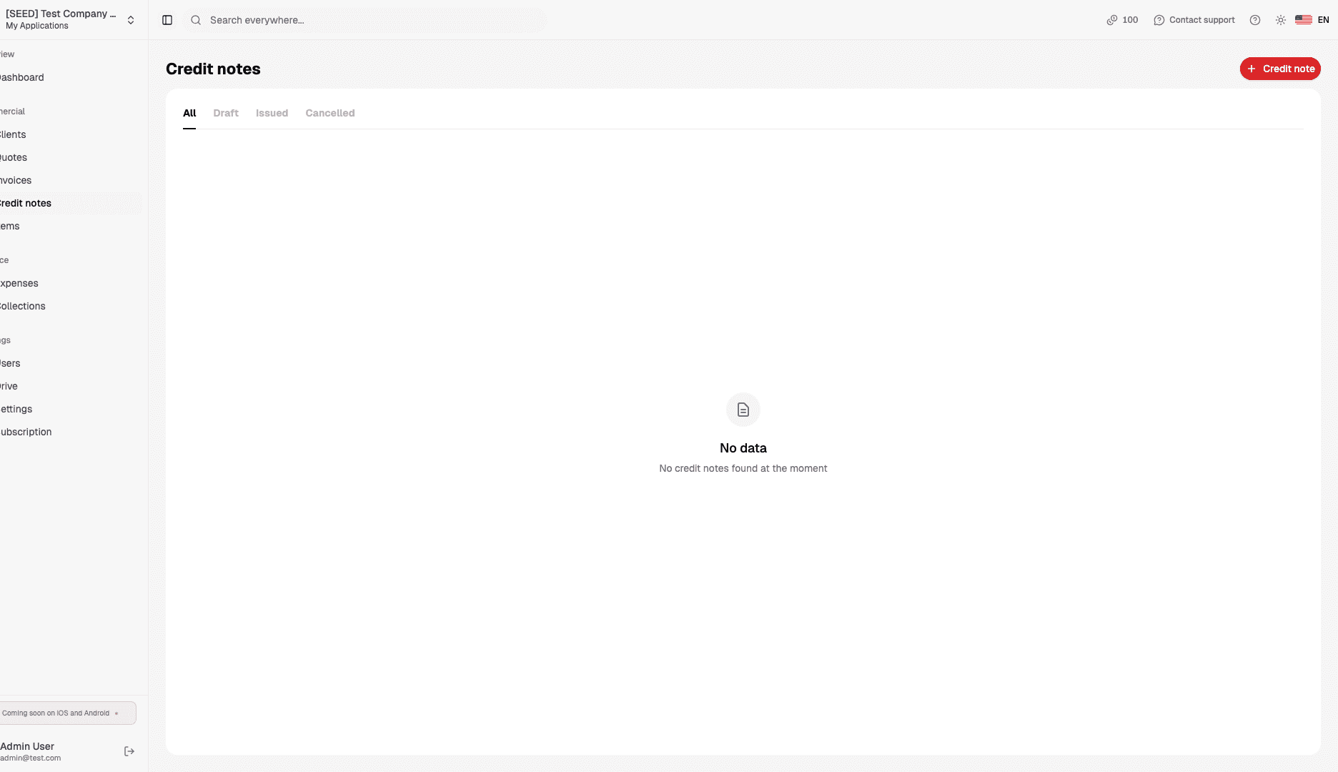 Create credit notes in one click