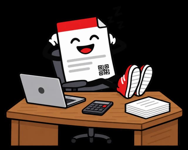La mascotte To Bill se détend à son bureau, les pieds sur la table